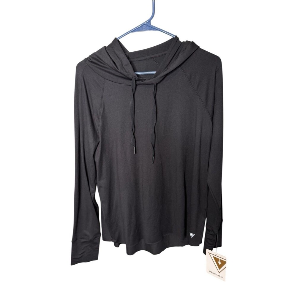 Yogasmoga Black Long Sleeve Hoodie Size M NWT High Low Athleisure Activewear Top